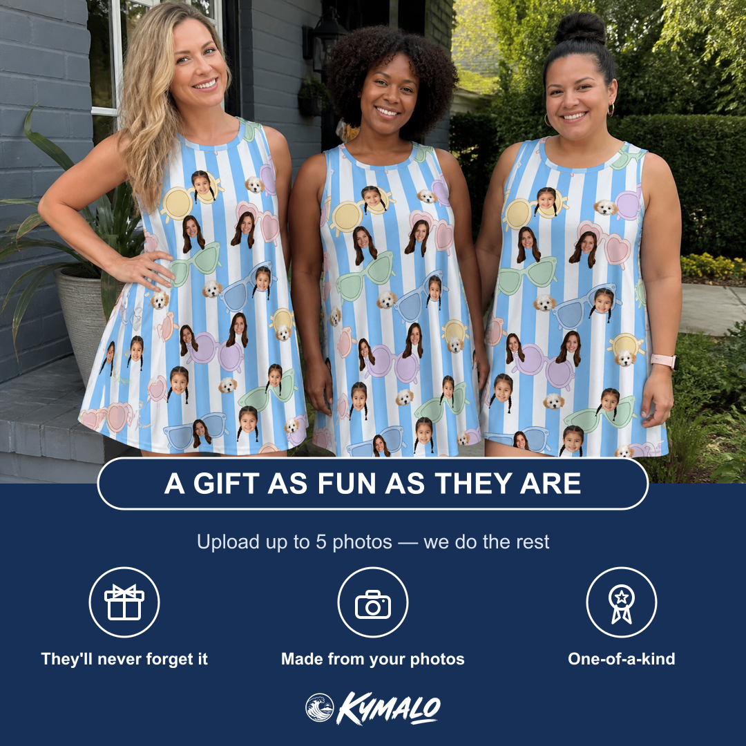 Friends in matching Women's Papa Polarizers Custom Face Tank Dress — a group gift photo