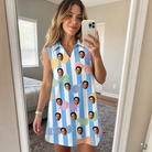 Real-life photo of someone wearing Women's Papa Polarizers Custom Face V-Neck Dress — custom faces printed all-over
