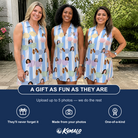 Friends in matching Women's Papa Polarizers Custom Face V-Neck Dress — a group gift photo