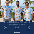 Friends in matching Men's Papa Polarizers Custom Face Hawaiian Shirt — a group gift photo