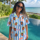 Real-life photo of someone wearing Women's Papa Polarizers Custom Face Hawaiian Shirt — custom faces printed all-over