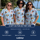 Friends in matching Women's Papa Polarizers Custom Face Hawaiian Shirt — a group gift photo