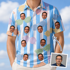 Man wearing Men's Papa Polarizers Custom Face Polo Shirt — custom faces printed all-over