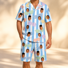 Model wearing Men's Papa Polarizers Custom Face Shirt & Shorts Set printed with kids' faces
