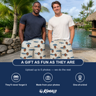 Friends in matching Men's Piston Pride Custom Face Beach Shorts — a group gift photo