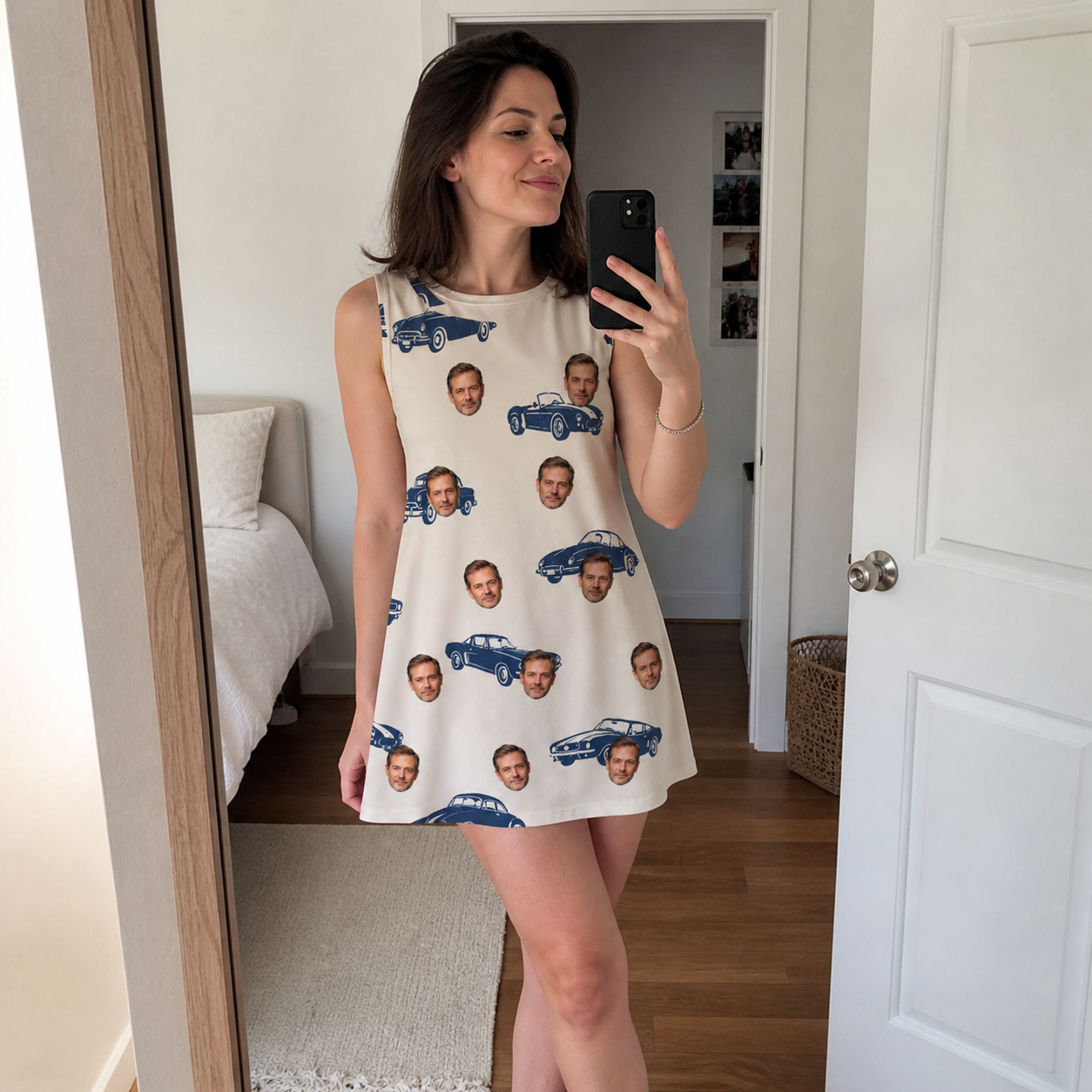 Real-life photo of someone wearing Women's Piston Pride Custom Face Tank Dress — custom faces printed all-over
