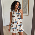 Real-life photo of someone wearing Women's Piston Pride Custom Face V-Neck Dress — custom faces printed all-over
