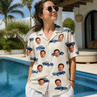 Real-life photo of someone wearing Women's Piston Pride Custom Face Hawaiian Shirt — custom faces printed all-over