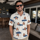 Real-life photo of someone wearing Men's Piston Pride Custom Face Polo Shirt — custom faces printed all-over