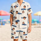 Model wearing Men's Piston Pride Custom Face Shirt & Shorts Set printed with kids' faces