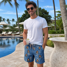 Real-life photo of someone wearing Men's Trophy Toppers Custom Face Beach Shorts — custom faces printed all-over