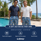 Friends in matching Men's Trophy Toppers Custom Face Beach Shorts — a group gift photo