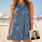 Woman wearing Women's Trophy Toppers Custom Face Tank Dress — custom faces printed all-over