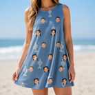 Model wearing Women's Trophy Toppers Custom Face Tank Dress printed with kids' faces