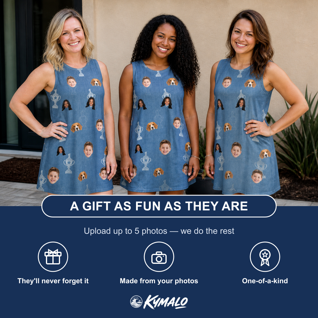 Friends in matching Women's Trophy Toppers Custom Face Tank Dress — a group gift photo