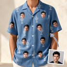 Man wearing Men's Trophy Toppers Custom Face Hawaiian Shirt — custom faces printed all-over