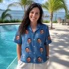 Real-life photo of someone wearing Women's Trophy Toppers Custom Face Hawaiian Shirt — custom faces printed all-over