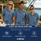 Friends in matching Women's Trophy Toppers Custom Face Hawaiian Shirt — a group gift photo