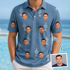 Man wearing Men's Trophy Toppers Custom Face Polo Shirt — custom faces printed all-over