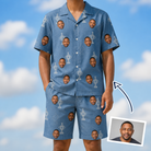 Man wearing Men's Trophy Toppers Custom Face Shirt & Shorts Set — custom faces printed all-over
