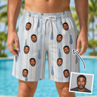 Man wearing Men's Collar Confetti Custom Face Beach Shorts — custom faces printed all-over