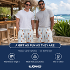 Friends in matching Men's Collar Confetti Custom Face Beach Shorts — a group gift photo