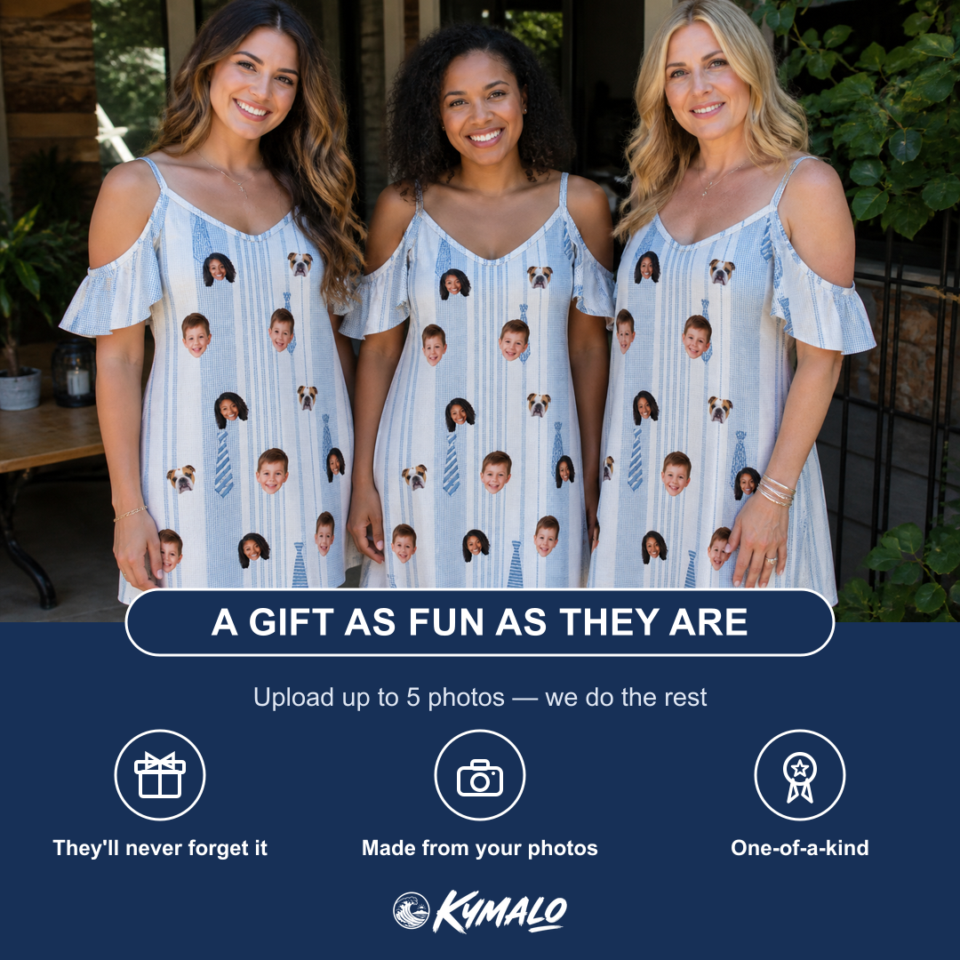 Friends in matching Women's Collar Confetti Custom Face Off-Shoulder Dress — a group gift photo