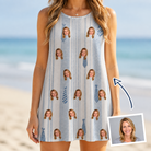 Woman wearing Women's Collar Confetti Custom Face Tank Dress — custom faces printed all-over