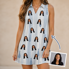 Woman wearing Women's Collar Confetti Custom Face V-Neck Dress — custom faces printed all-over