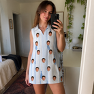 Real-life photo of someone wearing Women's Collar Confetti Custom Face V-Neck Dress — custom faces printed all-over