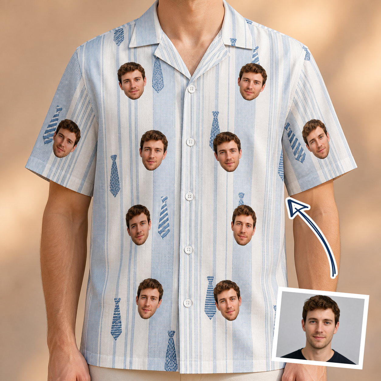 Man wearing Men's Collar Confetti Custom Face Hawaiian Shirt — custom faces printed all-over