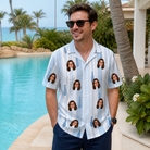 Real-life photo of someone wearing Men's Collar Confetti Custom Face Hawaiian Shirt — custom faces printed all-over