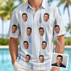 Man wearing Men's Collar Confetti Custom Face Polo Shirt — custom faces printed all-over
