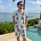 Real-life photo of someone wearing Men's Collar Confetti Custom Face Shirt & Shorts Set — custom faces printed all-over