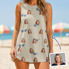 Woman wearing Women's Solar Sire Custom Face Tank Dress — custom faces printed all-over