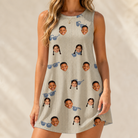 Model wearing Women's Solar Sire Custom Face Tank Dress printed with kids' faces