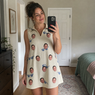 Real-life photo of someone wearing Women's Solar Sire Custom Face V-Neck Dress — custom faces printed all-over