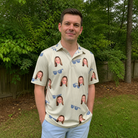 Real-life photo of someone wearing Men's Solar Sire Custom Face Polo Shirt — custom faces printed all-over