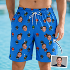 Man wearing Men's Flame Fame Custom Face Beach Shorts — custom faces printed all-over
