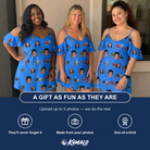Friends in matching Women's Flame Fame Custom Face Off-Shoulder Dress — a group gift photo