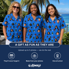 Friends in matching Women's Flame Fame Custom Face Hawaiian Shirt — a group gift photo