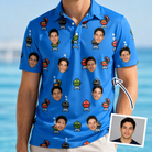 Man wearing Men's Flame Fame Custom Face Polo Shirt — custom faces printed all-over