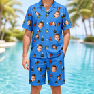 Model wearing Men's Flame Fame Custom Face Shirt & Shorts Set printed with kids' faces