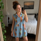 Real-life photo of someone wearing Women's Dapper Dads Custom Face V-Neck Dress — custom faces printed all-over