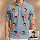 Man wearing Men's Dapper Dads Custom Face Polo Shirt — custom faces printed all-over