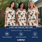Friends in matching Women's Smoke Signals Custom Face Off-Shoulder Dress — a group gift photo