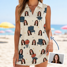 Woman wearing Women's Smoke Signals Custom Face V-Neck Dress — custom faces printed all-over