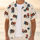 Man wearing Men's Smoke Signals Custom Face Hawaiian Shirt open over a white tee