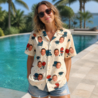Real-life photo of someone wearing Women's Smoke Signals Custom Face Hawaiian Shirt — custom faces printed all-over