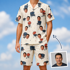 Man wearing Men's Smoke Signals Custom Face Shirt & Shorts Set — custom faces printed all-over